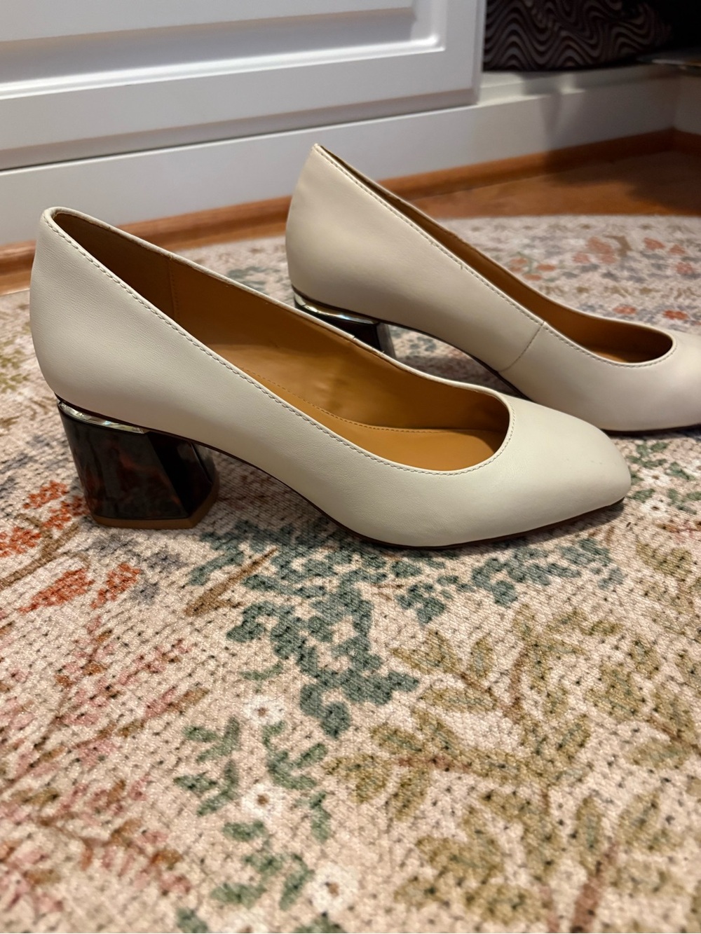 J.CREW Womens Leather Square Toe Casual Heels Pumps Size 8 White Tortoise Shell